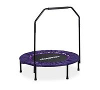 Relaxdays Trampoline intérieur pliable avec poignée barre de maintien charge max. 120 kg HxlxP: 113 x 102 x 102 cm, noir-violet