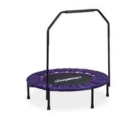 Relaxdays Trampoline intérieur pliable avec poignée barre de maintien charge max. 120 kg HxlxP: 113 x 102 x 102 cm, noir-violet