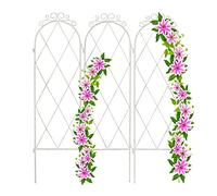 Relaxdays Treillis de Jardin, métal, 3 Tuteurs, H x L : 92 x 27,5 cm, connecteurs piquets, Support obélisque, Blanc