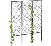 Relaxdays treillis de jardin, métal, lot de 3, à planter, support pour plantes grimpantes, 122x31 cm, jardin, noir