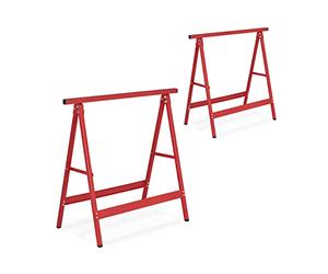 Relaxdays Tréteaux métalliques, Lot de 2, HxLxP 75 x 78 x 40 cm, Charge Max. 100 kg, Pliant, Bricolage, métal, Rouge
