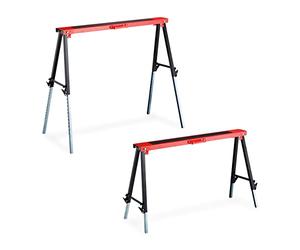 Relaxdays Tréteaux métalliques, Lot de 2, HxLxP 91,5 x 106 x 50 cm, Charge Max. 150 kg, télescopiques, métal, Rouge