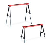 Relaxdays Tréteaux métalliques, Lot de 2, HxLxP 91,5 x 106 x 50 cm, Charge Max. 150 kg, télescopiques, métal, Rouge