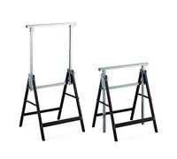 Relaxdays Tréteaux télescopiques, set 2, Chevalet pliable, poignée, 200 kg, 7- hauteur réglable 80-130 cm, noir-argenté