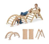 Relaxdays Triangle d'escalade, 3 en 1, Arche, Toboggan Double Face, dès 18 Mois, Bois, Structure d'intérieur, Naturel