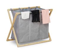 relaxdays Panier à Linge, collecteur à vêtements Pliant avec 3 Compartiments, 3x28 L, Trieur, 57,5x69x38 cm, Gris/Nature