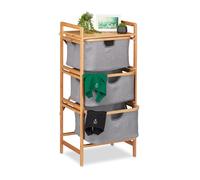 Relaxdays Gris trieur pour Linge en Bambou, 3 corbeilles, Salle de Bain et Chambre, étagère, 96 x 44 x 34,5 cm, Naturel