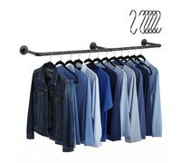 Relaxdays Tringle murale 183 cm, design industriel, 6 crochets en S, chambre, couloir, porte-manteaux, noir