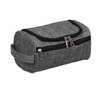 Relaxdays Trousse de Toilette, Hommes et Femmes, 3 Compartiments, imperméable, Sac cosmétique à Suspendre, Voyage, Gris