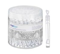 Relaxdays Tubes pour Bulles de Savon, Mariage, Lot de 48, avec poignée en Forme de cœur, Cadeaux pour invités, Blanc