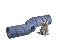 Relaxdays Tunnel de Jeu pour Chat, Pliable, en Forme de S, HxLxP : 25 x 131,5 x 35 cm, 4 Sorties, Polyester, Gris