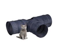 Relaxdays Tunnel de Jeu pour Chat, Pliable, HLP : 25 x 86,5 x 53 cm, 3 Voies, Jouet Petits Animaux, Polyester, Gris