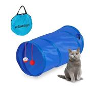 Relaxdays Tunnel Pliable pour Chat, LxD : env. 48x26 cm, avec Jouets et Sac de Transport, Jouet interactif, Bleu