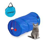 Relaxdays Tunnel Pliable pour Chat, LxD : env. 48x26 cm, avec Jouets et Sac de Transport, Jouet interactif, Bleu