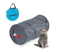 Relaxdays Tunnel Pliable pour Chat, LxD : env. 48x26 cm, avec Jouets et Sac de Transport, Jouet interactif, Gris