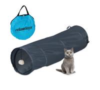 Relaxdays Tunnel Pliable pour Chat, LxD : env. 88x25 cm avec Pompon, Jouet interactif Lapin, Gris
