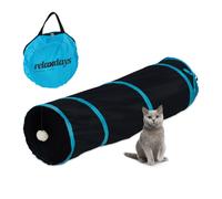 Relaxdays Tunnel Pliable pour Chat, LxD : env. 88x25 cm avec Pompon, Jouet interactif Lapin, Noir