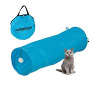 Relaxdays Tunnel Pliable pour Chat, LxD : env. 88x25 cm avec Pompon, Jouet interactif Lapin, Bleu