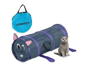 Relaxdays Tunnel pour Chat, en Forme de Souris, LxD : env. 63 x 26 cm, Labyrinthe pour Petits Animaux, Polyester, coloré