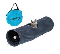 Relaxdays Tunnel pour Chat, en Peluche, Pompon Suspendu, Jouet Petits Animaux, L x D : env. 88 x 25 cm, Gris