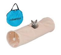 Relaxdays Tunnel pour Chat, en Peluche, Pompon Suspendu, Jouet Petits Animaux, L x D : env. 88 x 25 cm, Beige