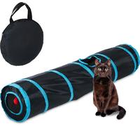 Relaxdays Tunnel pour Chat, Pliable, HxD : env. 115 x 24 cm, Jouet interactif, Furet, Lapin, 3 Sorties, Nylon, Noir/Bleu