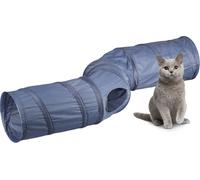 Relaxdays Tunnel de Jeu pour Chat, Pliable, en Forme de S, HxLxP : 25 x 131,5 x 35 cm, 4 Sorties, Polyester, Gris