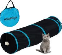 Relaxdays Tunnel Pliable pour Chat, LxD : env. 88x25 cm avec Pompon, Jouet interactif Lapin, Noir