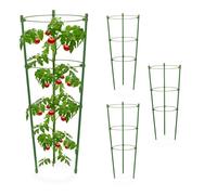 Relaxdays Tuteur pour tomates, Plantes grimpantes, Lot de 4, métal, Plastique, 3 Anneaux réglables, HxD : 45x18 cm, Vert