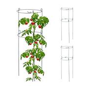 Relaxdays Tuteur à tomates/concombres en Lot de 3, Support pour Plantes, 2 Anneaux, H x D : env. 76 x 26 cm, Vert