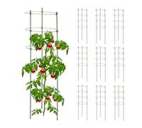 Relaxdays Tuteur à tomates Lot de 10 – 90 cm, métal/plastique, 4 anneaux réglables, vert