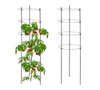 Relaxdays Tuteur à tomates en Lot de 2, métal et Plastique, Hauteur : 90 cm, 4 Anneaux réglables, pour Plantes, Noir