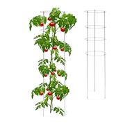 Relaxdays Tuteur à tomates en Lot de 2, métal et Plastique, Hauteur : 120 cm, 4 Anneaux réglables, pour Plantes, Gris