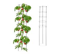 Relaxdays Tuteur à tomates en Lot de 2, métal et Plastique, Hauteur : 150 cm, 5 Anneaux réglables, pour Plantes, Noir