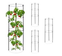 Relaxdays Tuteur à tomates en Lot de 4, métal et Plastique, Hauteur : 60 cm, 3 Anneaux réglables, pour Plantes, Noir