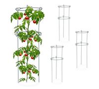 relaxdays Tuteur à tomates, Lot de 4, Plantes grimpantes, Roses, tomates, Support Autonome, 3 Pieds, Acier, Vert foncé