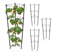 Relaxdays Tuteur à tomates en Lot de 4, métal et Plastique, Hauteur : 45 cm, 3 Anneaux réglables, pour Plantes, Noir