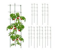 Relaxdays Tuteur à tomates en Lot de 6, métal et Plastique, Hauteur : 90 cm, 4 Anneaux réglables, pour Plantes, Vert