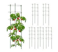 Relaxdays Tuteur à tomates en Lot de 6, métal et Plastique, Hauteur : 90 cm, 4 Anneaux réglables, pour Plantes, Vert