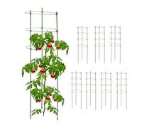 Relaxdays Tuteur à tomates en Lot de 8, métal et Plastique, Hauteur : 90 cm, 4 Anneaux réglables, pour Plantes, Vert