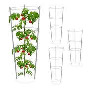 Relaxdays Tuteur à tomates Lot de 4 – métal et plastique, 45 cm, 3 anneaux réglables, gris