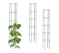 Relaxdays Tuteur à tomates, Lot de 3, Fleurs, Plantes utiles, Pliable, en métal, H x L x P : 150 x 20 x 20 cm, Vert