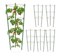 Relaxdays Tuteur à tomates, Lot de 6, 3 Anneaux, HxD : 45 x 18 cm, pour Plantes Utilitaires, métal & Plastique, Vert