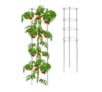 Relaxdays Tuteur à tomates en Lot de 2, métal et Plastique, Hauteur : 120 cm, 4 Anneaux réglables, pour Plantes, Noir