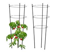 Relaxdays Tuteur pour tomates, Plantes grimpantes, Lot de 2, métal & Plastique, 3 Anneaux réglables, Hauteur 76 cm, Noir
