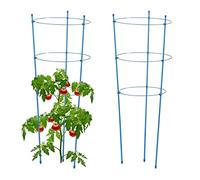 Relaxdays Tuteur pour tomates, Plantes grimpantes, Lot de 2, métal & Plastique, 3 Anneaux réglables, Hauteur 76 cm, Bleu