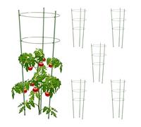 Relaxdays Tuteur pour tomates, Plantes grimpantes, Lot de 6, métal & Plastique, 3 Anneaux réglables, Hauteur 76 cm, Vert