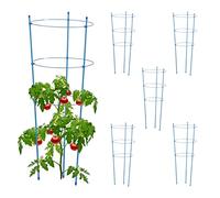 Relaxdays Tuteur pour tomates, Plantes grimpantes, Lot de 6, métal & Plastique, 3 Anneaux réglables, Hauteur 76 cm, Bleu