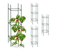 Relaxdays Tuteurs, lot de 4, HxLxP : 120 x 32 x 32 cm, fleurs et légumes, métal, plastique, aide à la croissance, vert