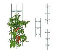 Relaxdays Tuteurs, Lot de 4, HxLxP : 120 x 32 x 32 cm, Fleurs et légumes, métal, Plastique, Aide à la Croissance, Vert